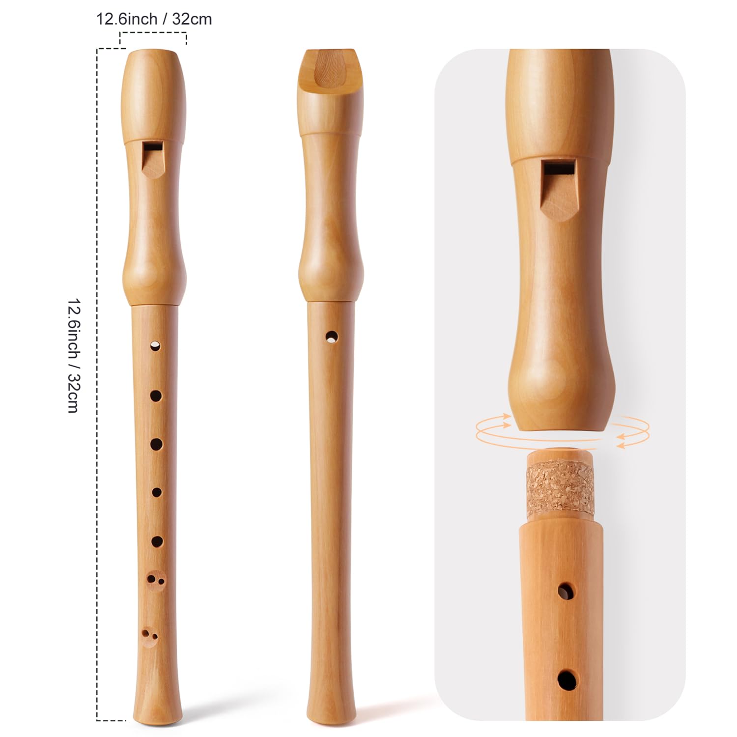 Fansjoy Wooden Recorder, 8-Hole Descant Soprano Recorder Instrument with Case & Cleaning Kit, English/Baroque Fingering - Image 2