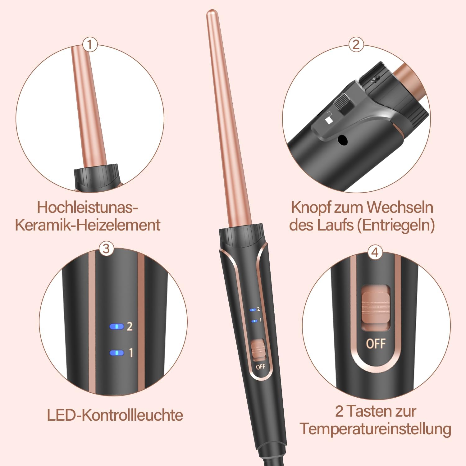 BESTOPE PRO 5 w 1 lokówka do dużych loków, 5 końcówek, do wszystkich rodzajów włosów, 2 temperatury, szybkie nagrzewanie, w zestawie rękawica i klamry