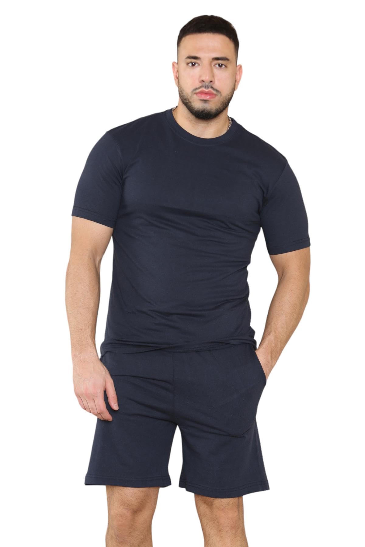 True FaceMens Pyjama Set Cotton T-Shirt Shorts Nightwear Loungewear Pj Gym Yoga Short Sleeve Top Casual Shorts