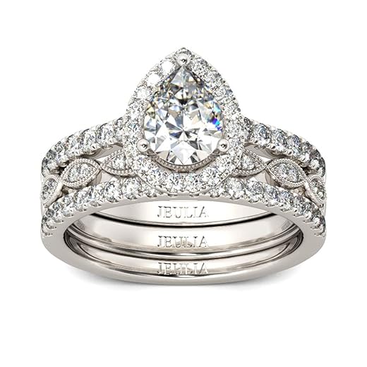 Jeulia Halo Pear Cut Ring Set