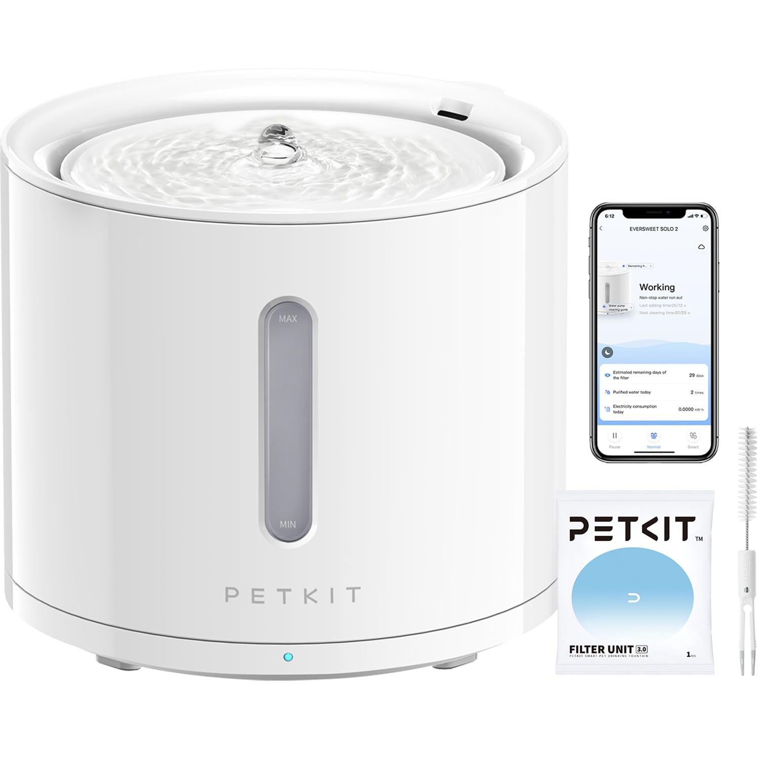 PETKIT EVERSWEET Solo 2 Fontana d'acqua per animali domestici, pompa senza fili, controllo tramite app, ultra silenzioso, modalità Smart/Normal/DND, erogatore d'acqua per cani e gatti-2L