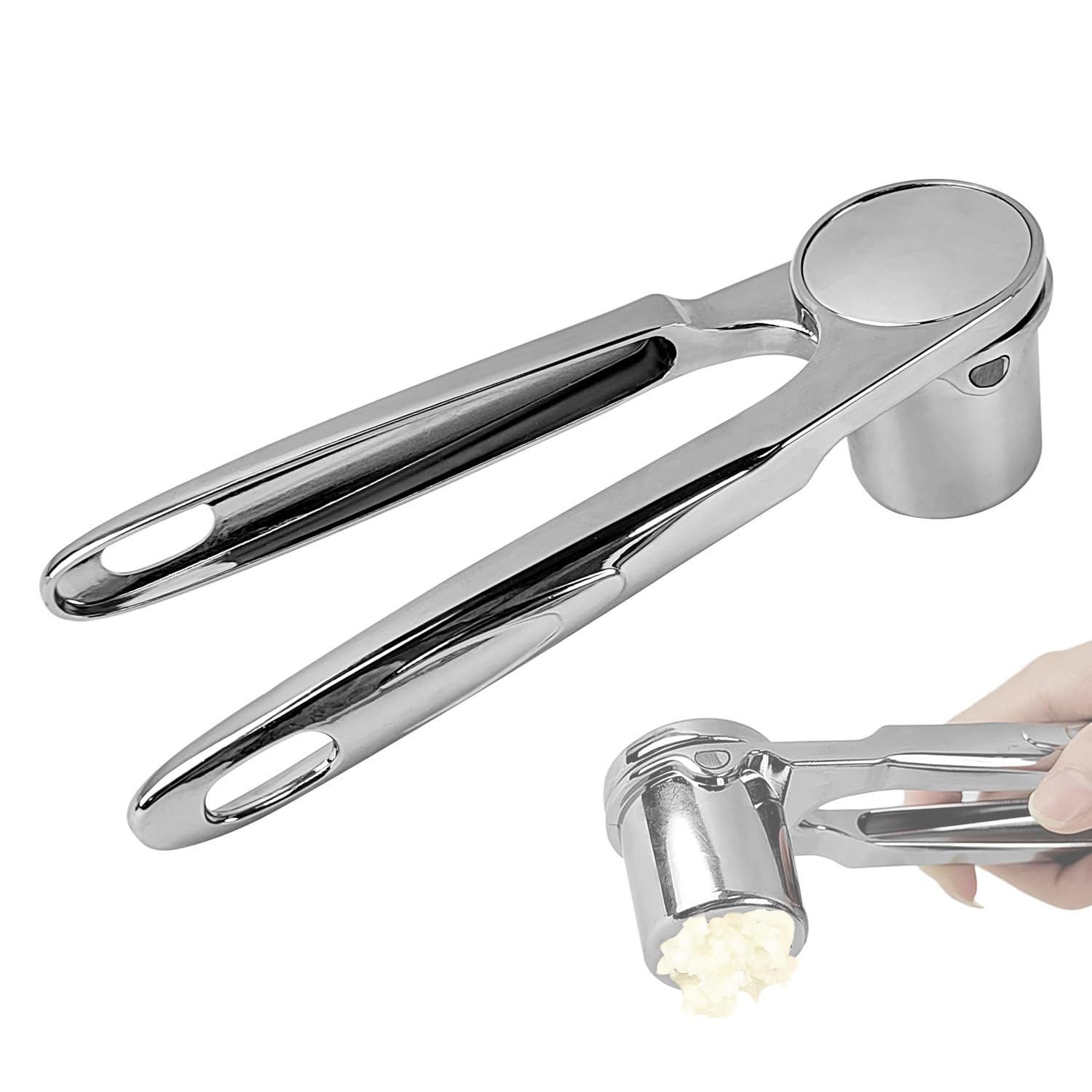 Presse-ail, hachoir à ail en acier inoxydable avec poignée ergonomique, presse-ail de qualité supérieure pour ail et gingembre (argent)