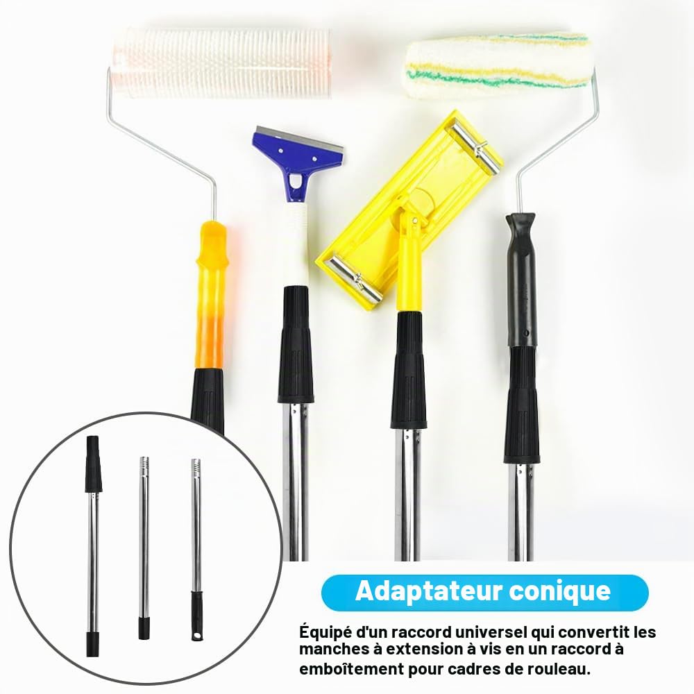 Perche d'Extension Télescopique, 260 CM Tige Télescopique pour Rouleau Peinture Rallonge pour Rouleau à Peinture Poignée d'Extension de Peinture en Acier Inoxydable pour Nettoyage de Vitres