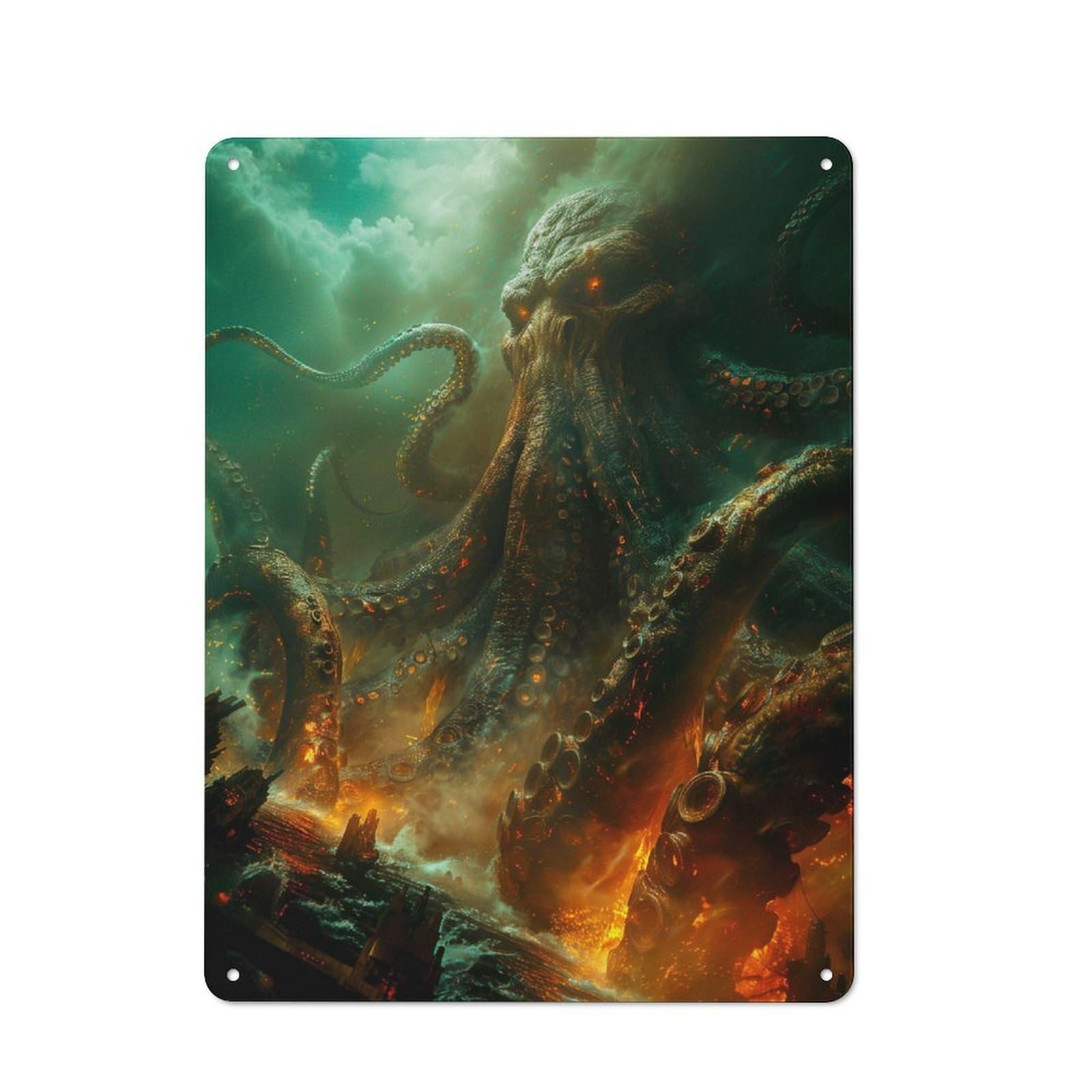Junmoney Release The Kraken Rustic Metal Sign 40X30cm For Lounge Or Reading Corner, For Reading Corner Decorators