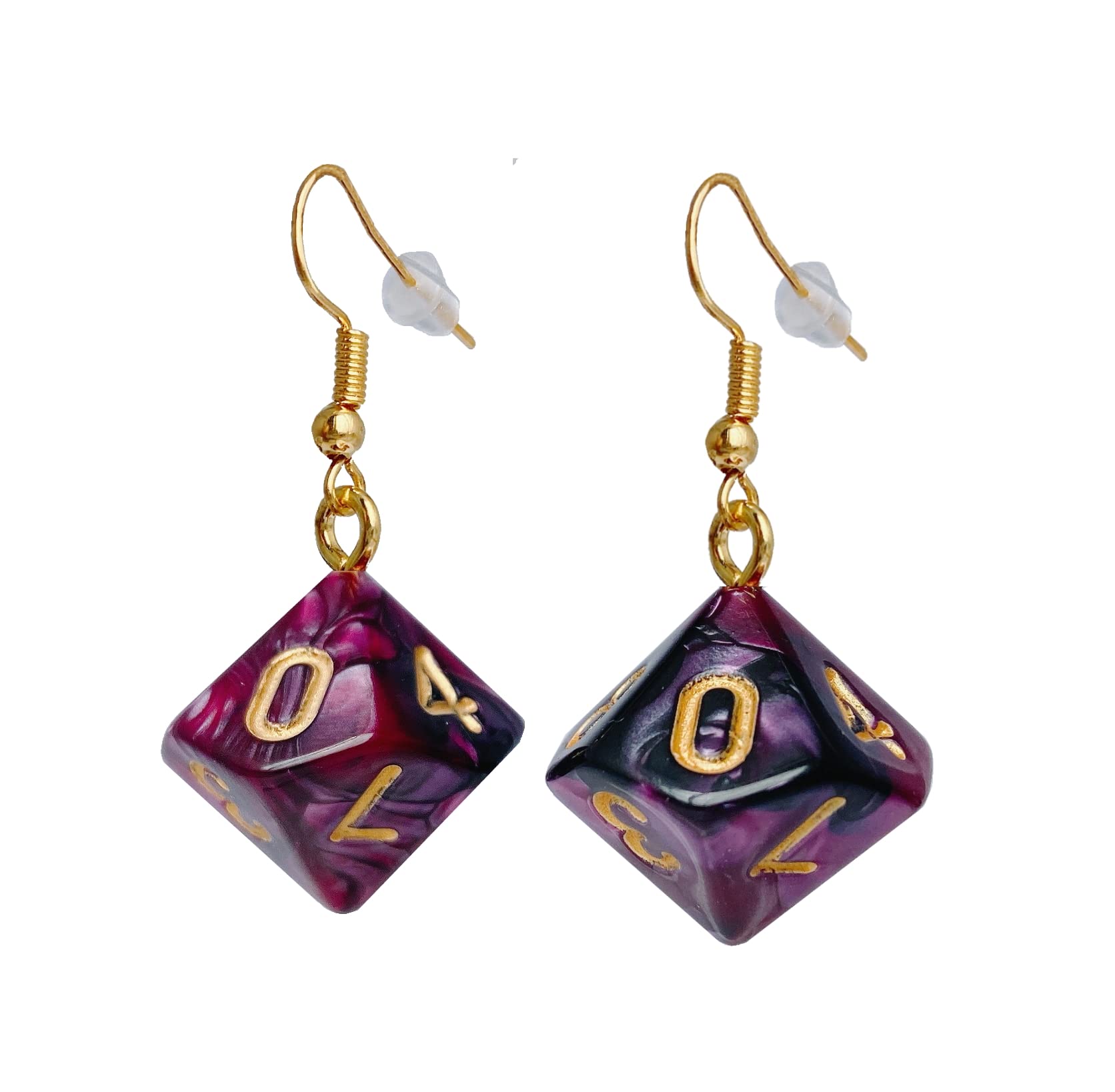 d20 / d10 Polyhedral Dice Earrings - Multicolored Pearlescent Swirl