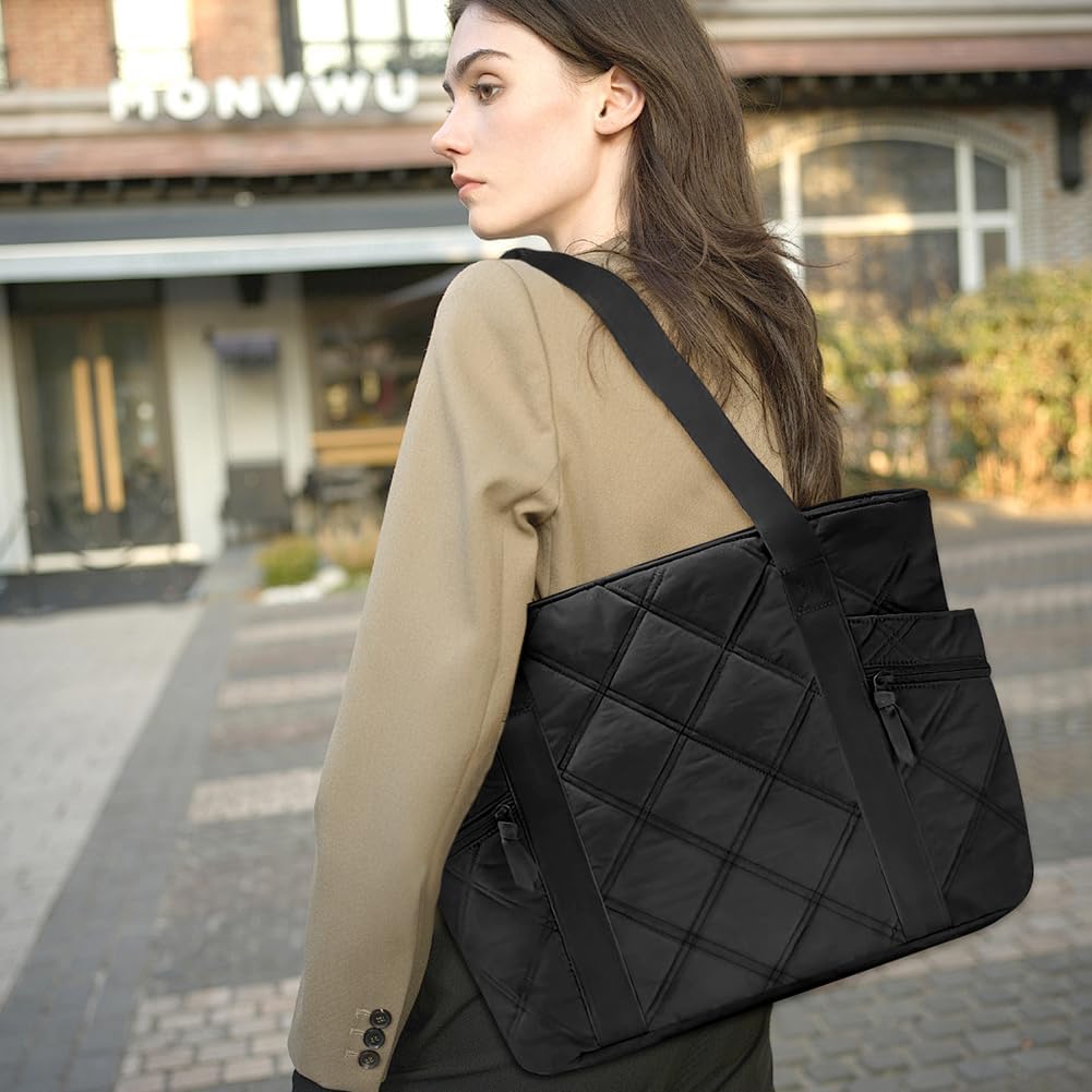 Aucuu Quilted Tote Bag for Women-Khaki image 2