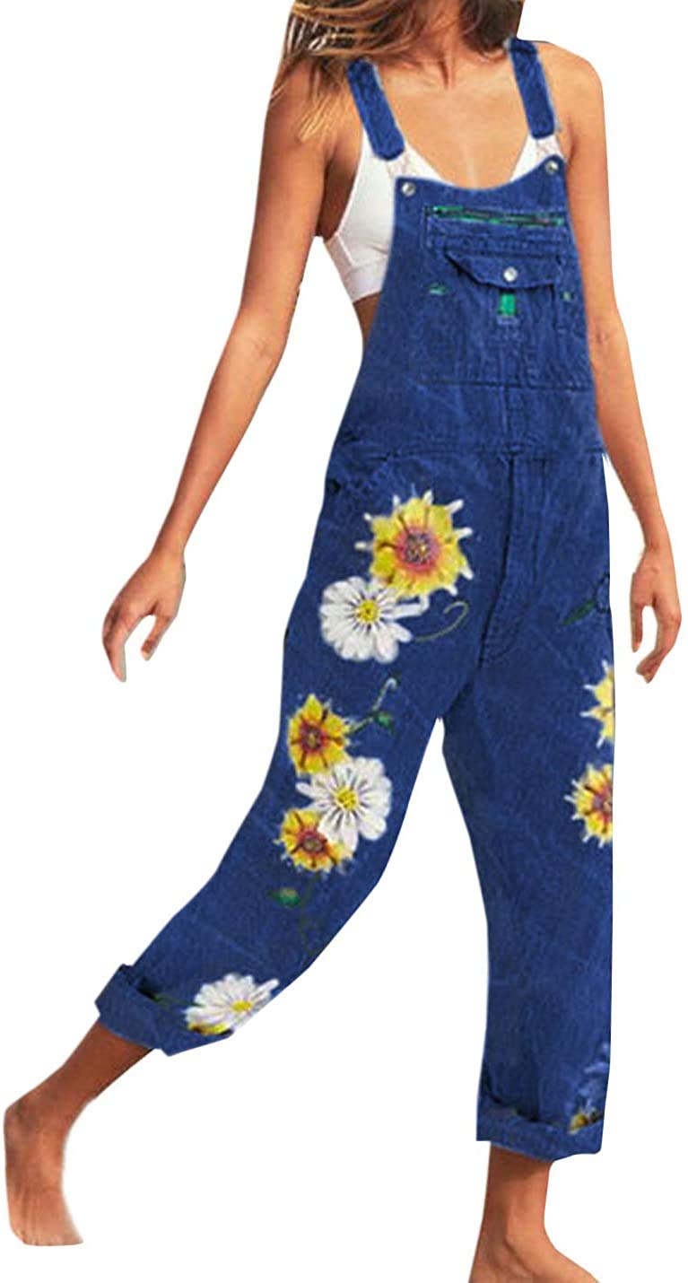 Lazutom Salopette Décontractée Patchwork Femme - Bleu Rayé - Taille 36 - Bretelles Réglables