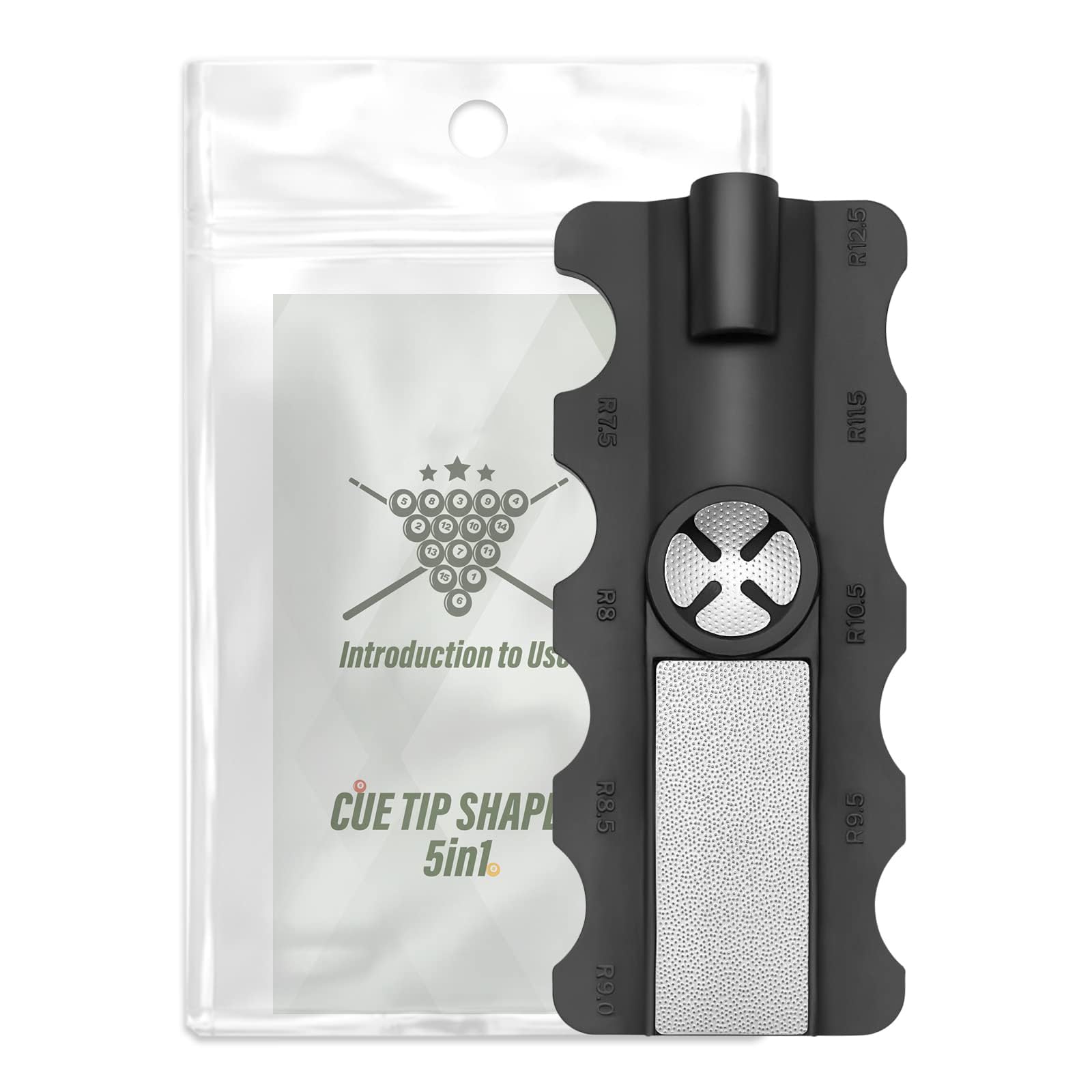 Pool Cue Tip Shaper, 5 in 1 Pool Cue Tip Repair Tool with Scuffer/Aerator/Shaper/Tapper/Radius Gauge Multi-Functional Cue Tip Sander Pool Cue Accessory