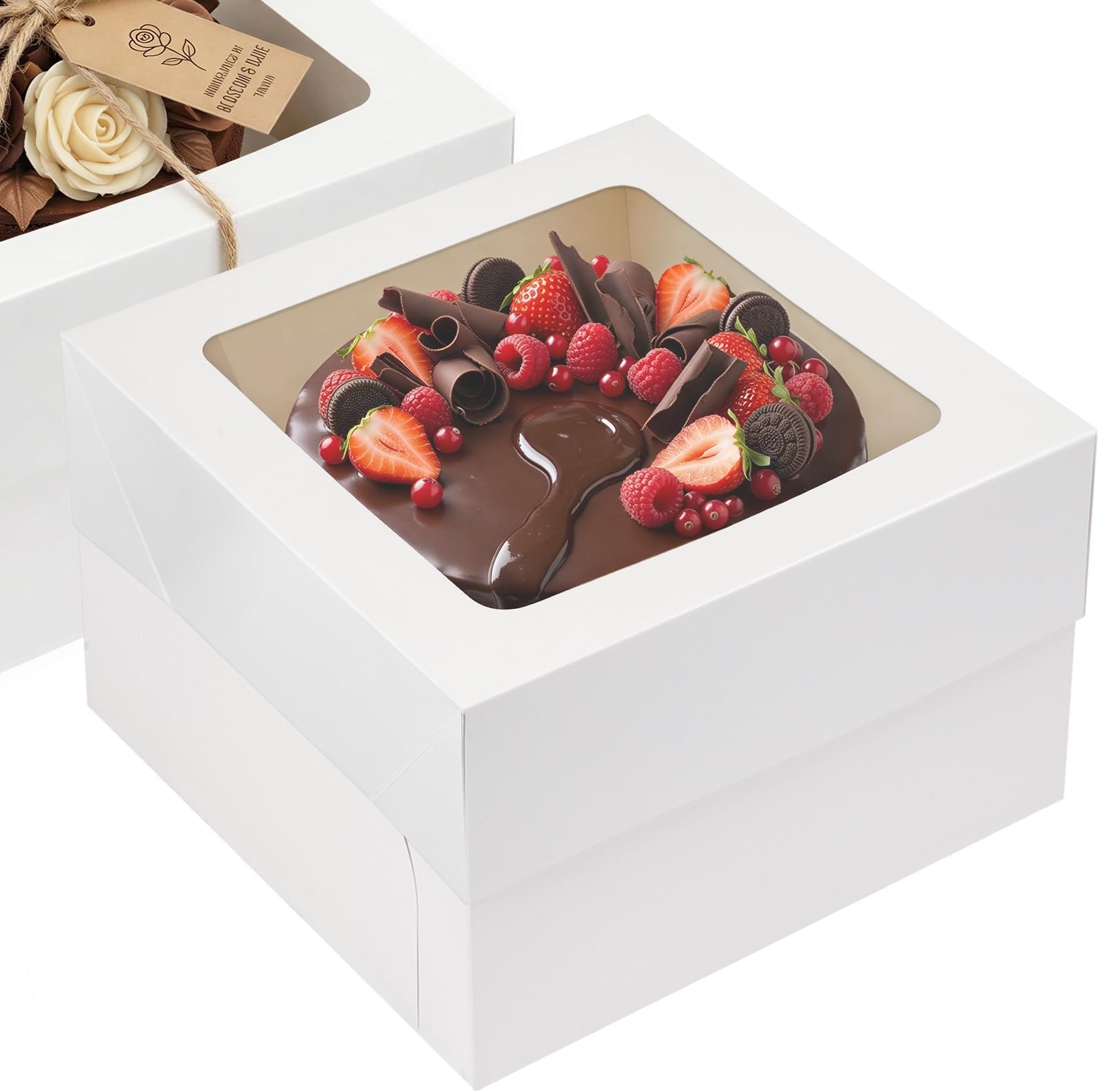 Moretoes 15pcs Cake Boxes, 12x12x6 Inch Cake Boxes, Bakery Boxes with Window for Valentine's Day, Mother's Day, Cookies, Large Pastries
