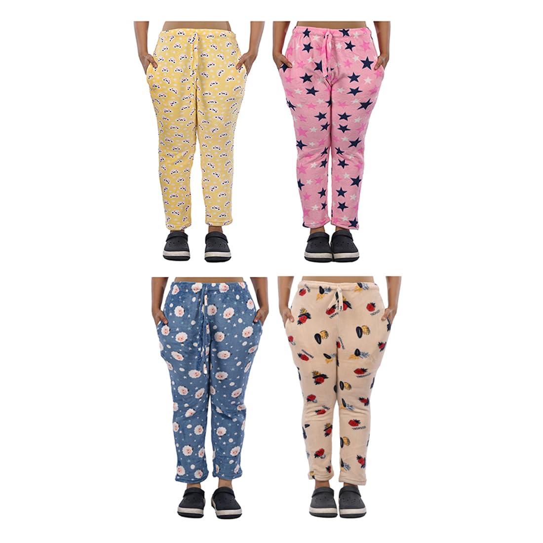mukhaksh (Pack of 4 Women Winter Woolen Printed Soft & Warm Pyjama Pant Bottom Wear Lower Lounge Pant for Night Wear with Both Side Pockets & String Nada, Print May Vary-picture-3