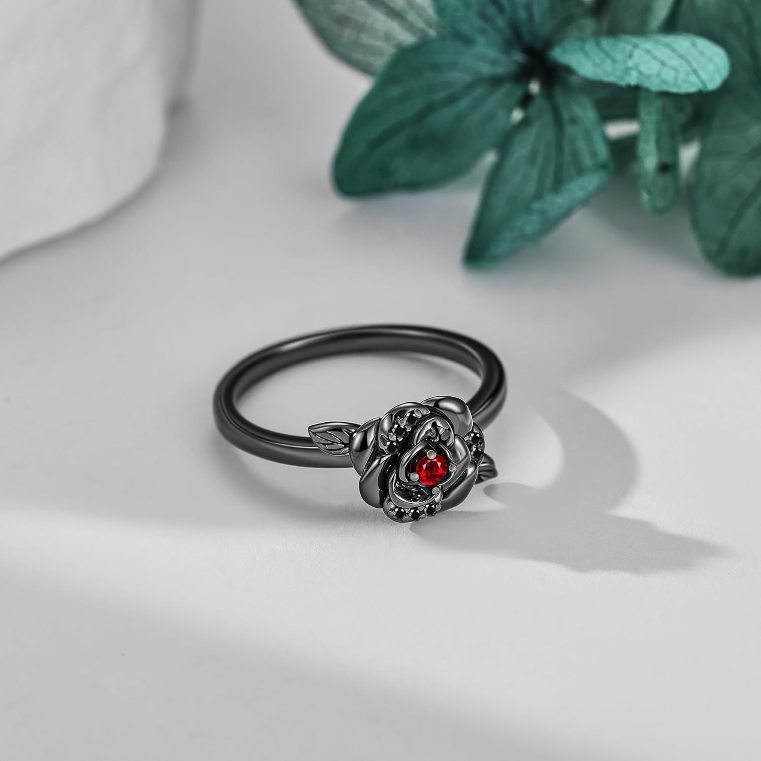 Black Rose Rings for Women 925 Sterling Silver Rose Flower Ring Gothic Jewelry Gifts #8