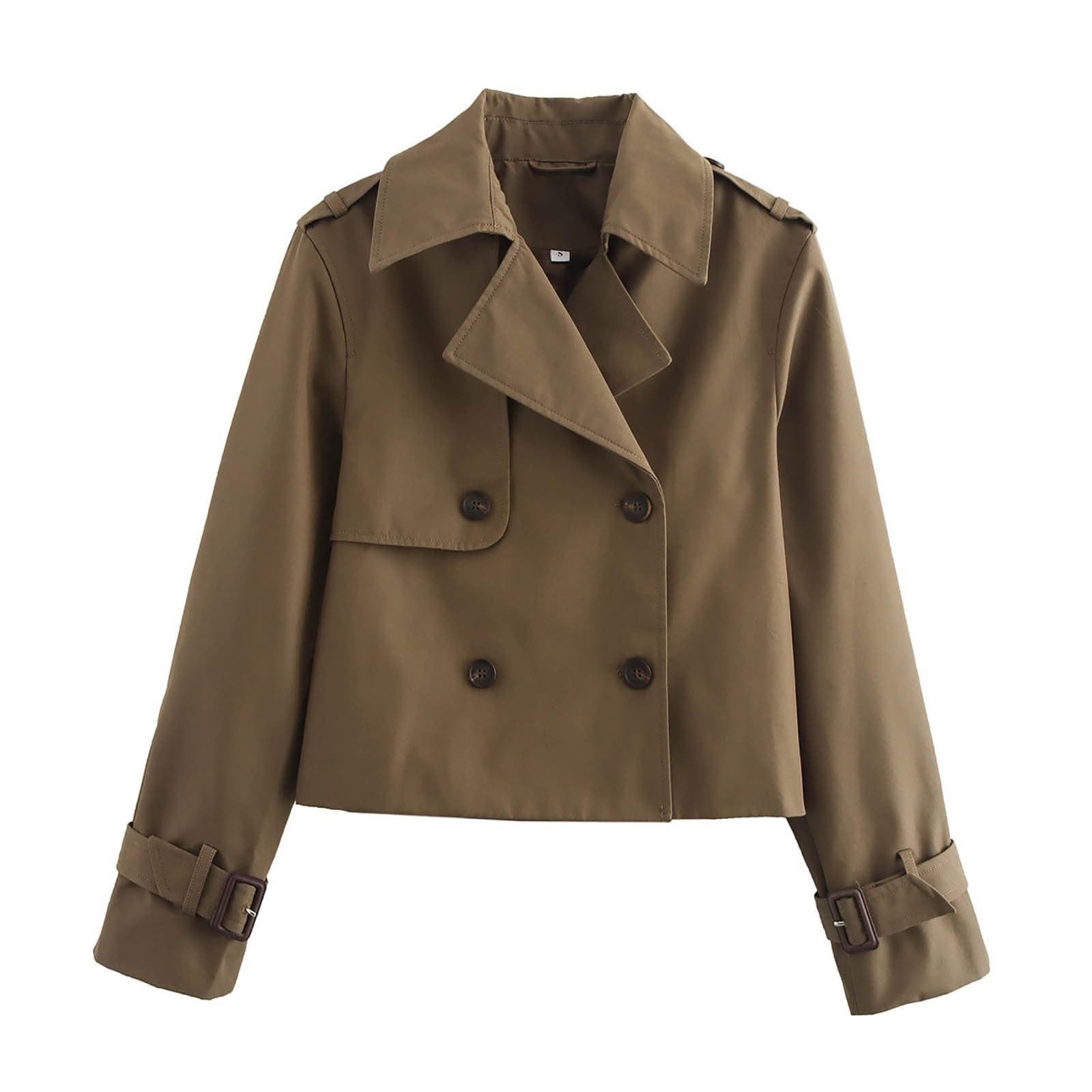 Trench corto da donna, cappotto con risvolto, maniche lunghe, doppiopetto giacca corta, abbigliamento casual, stile coreano, trench alla moda, da donna