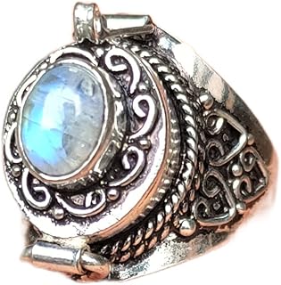Moonstone Ring, Poison Box Ring, 925 Sterling Silver Plated, June Birthstone Ring, Blue Flash Ring, Wedding Ring, Locket Ring, Openable Poison Ring, Oval Stone Ring, Artisan Design Ring, Moonstone Ring