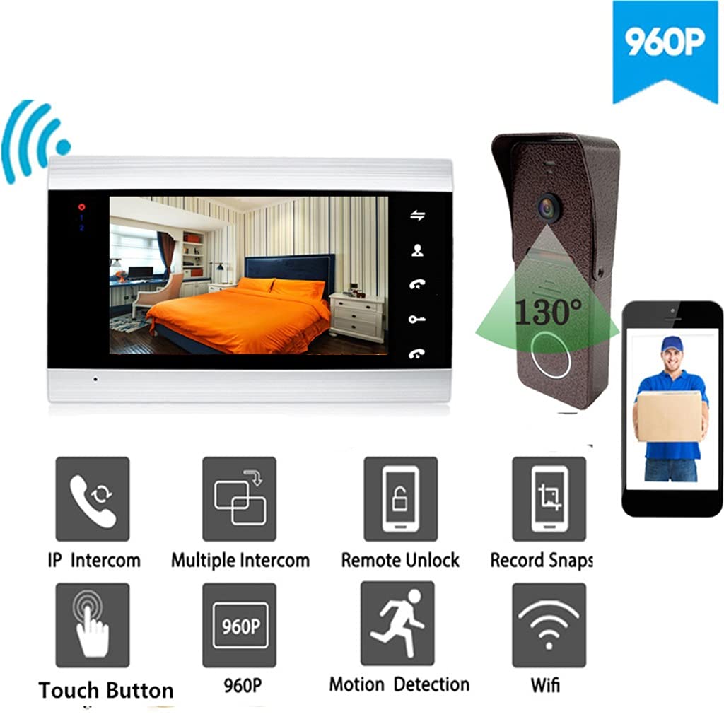 Campanello videocitofono WiFi da 7 Pollici con Serratura videocitofono Senza Fili Sistema citofonico sblocco Campanello con Registrazione videocamera (Set 1 Senza Serratura)