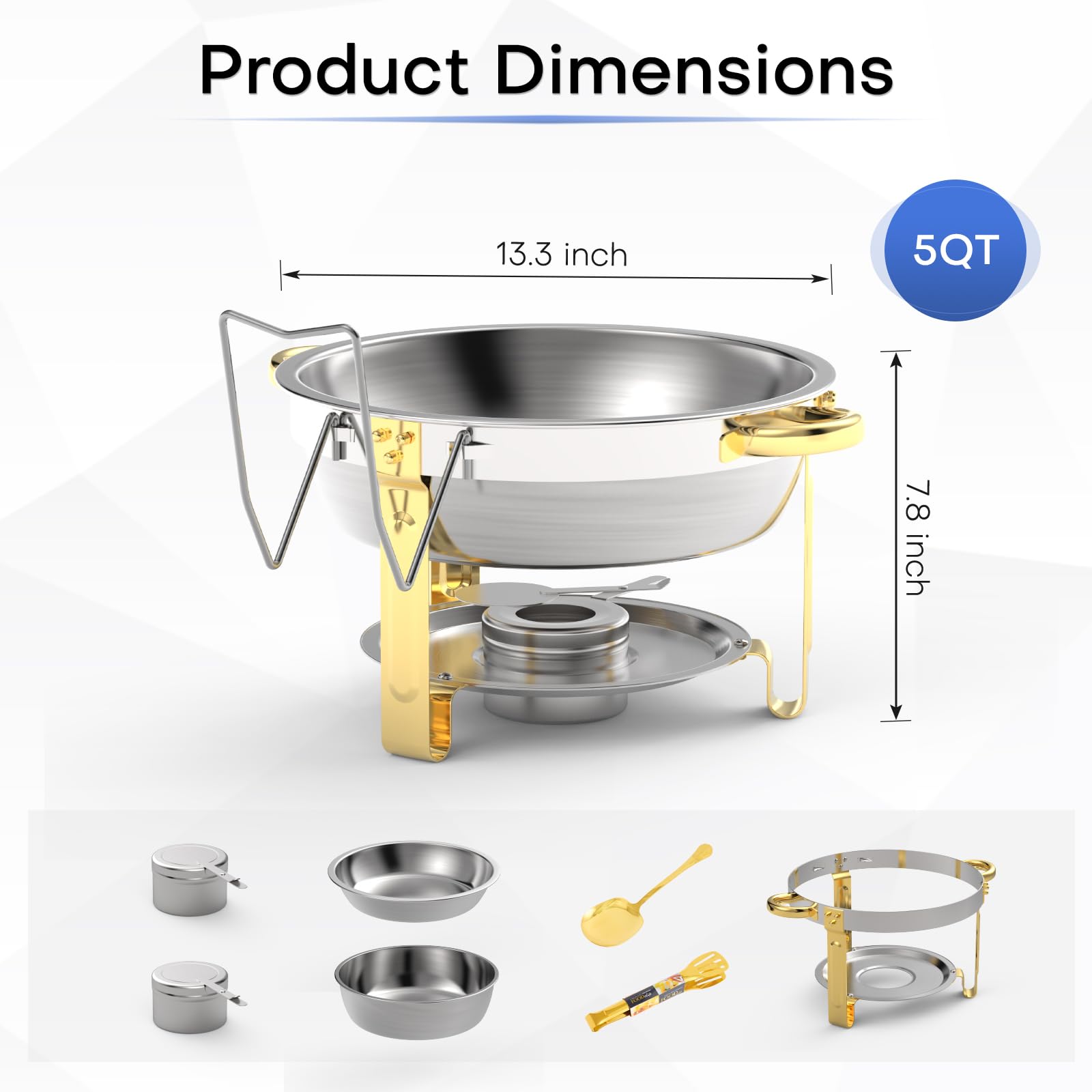 ROOMARK 5QT Chafing Dish Buffet Set,Round Chafer Catering Food Warmers with Trays for Catering Party, Wedding, Birthday, Baby Shower, Outdoor Picnic, 4 Pack