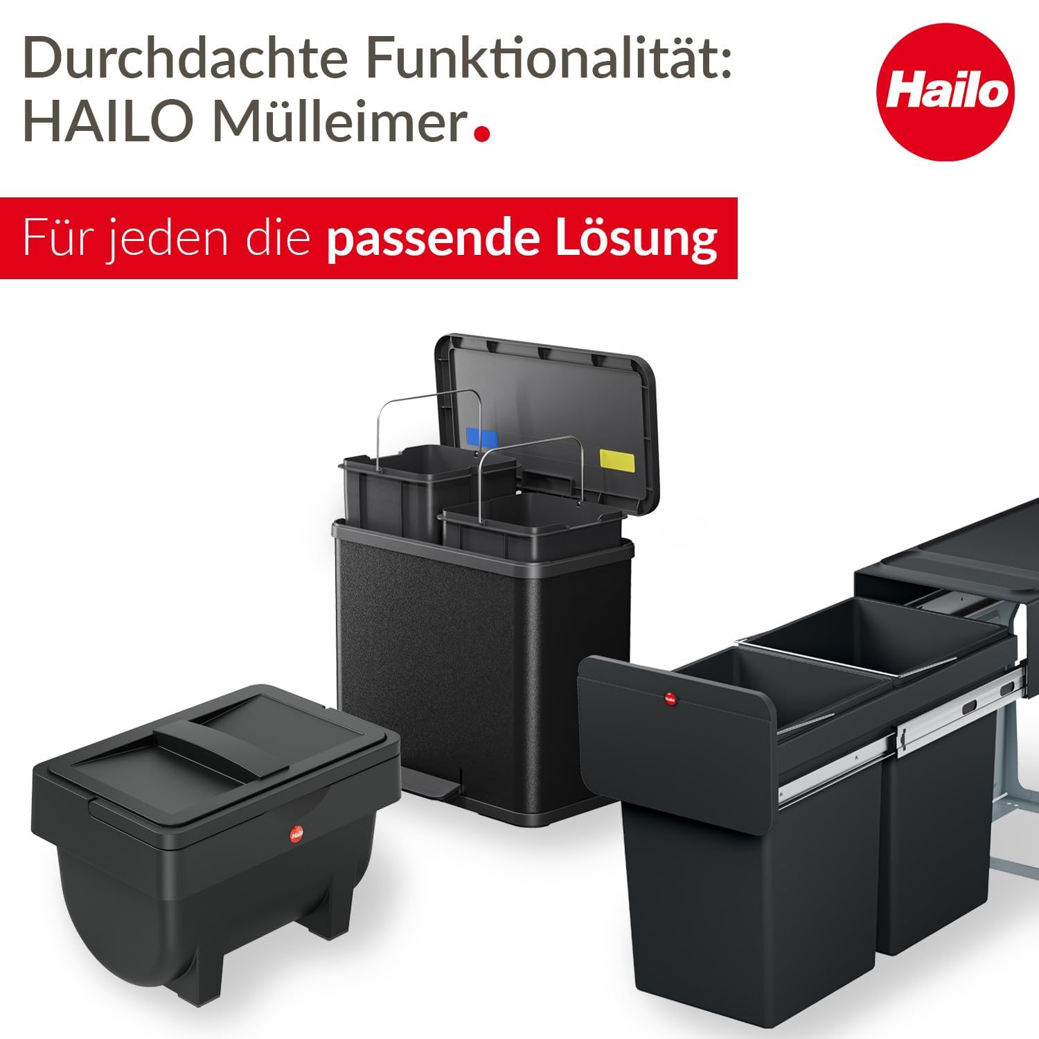 Hailo Multi-Box duo L Einbau-Mülltrennsystem - Doppelmülleimer, 2 x 14 Liter - mit ausziehbaren Inneneimern - 2-fach Abfalltrennsystem für die Küche - cremeweiß | 2 x 14 l, ausfahr- und aufnahmebereit