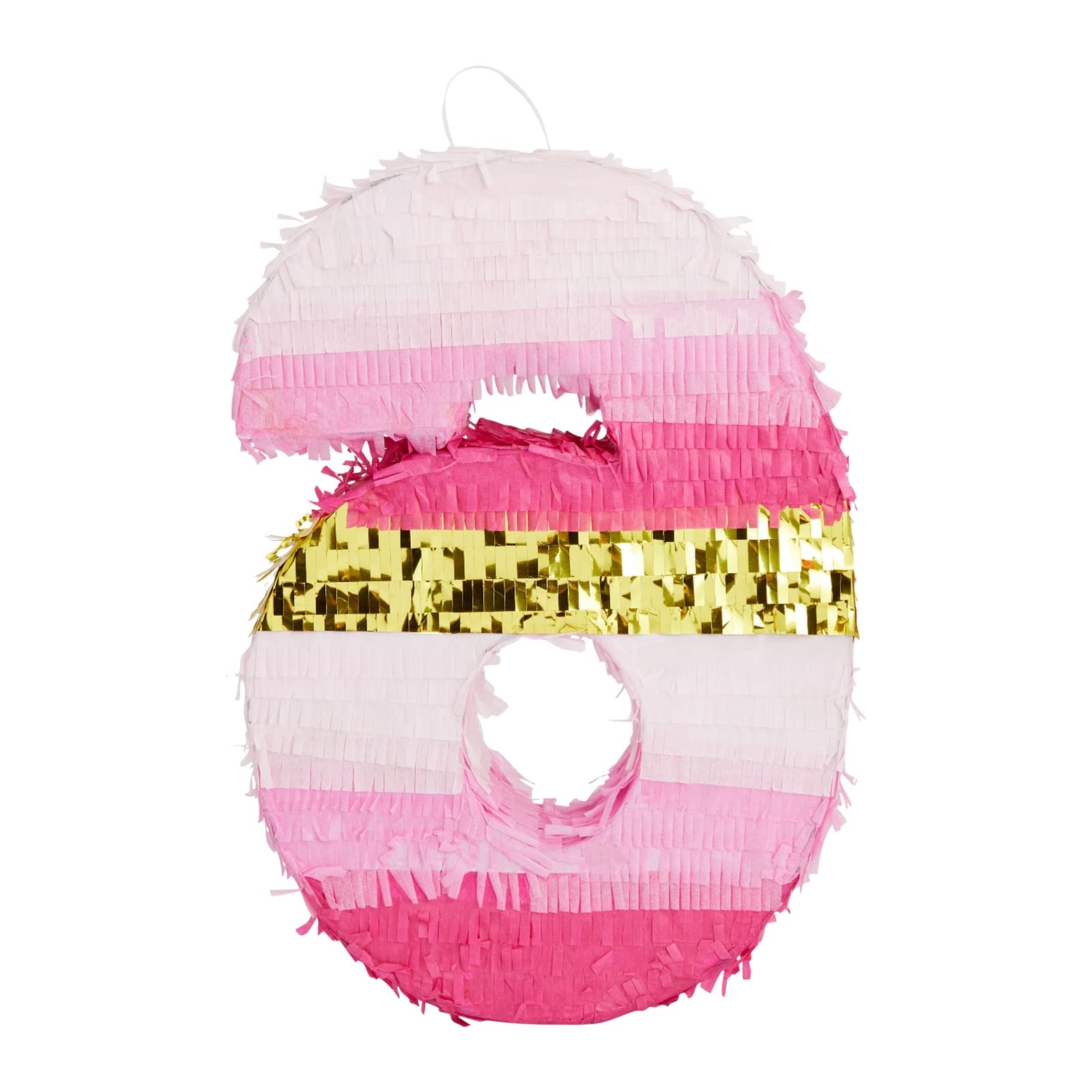 Piñata en forme de chiffre 6 pour décoration de fête d'anniversaire de fille Rose et doré Taille S 41,9 x 27,9 cm
