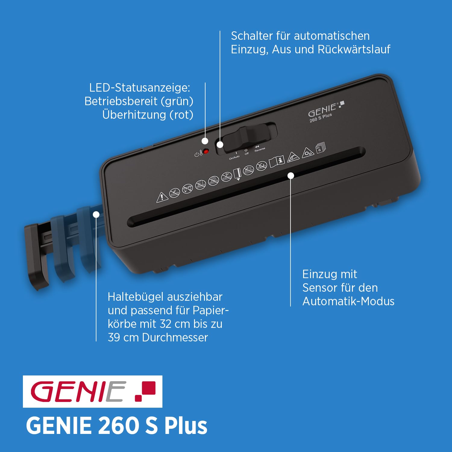 Genie 260 S Plus Destructeur de Documents Papier Coupe en Bandes 6 mm Compact