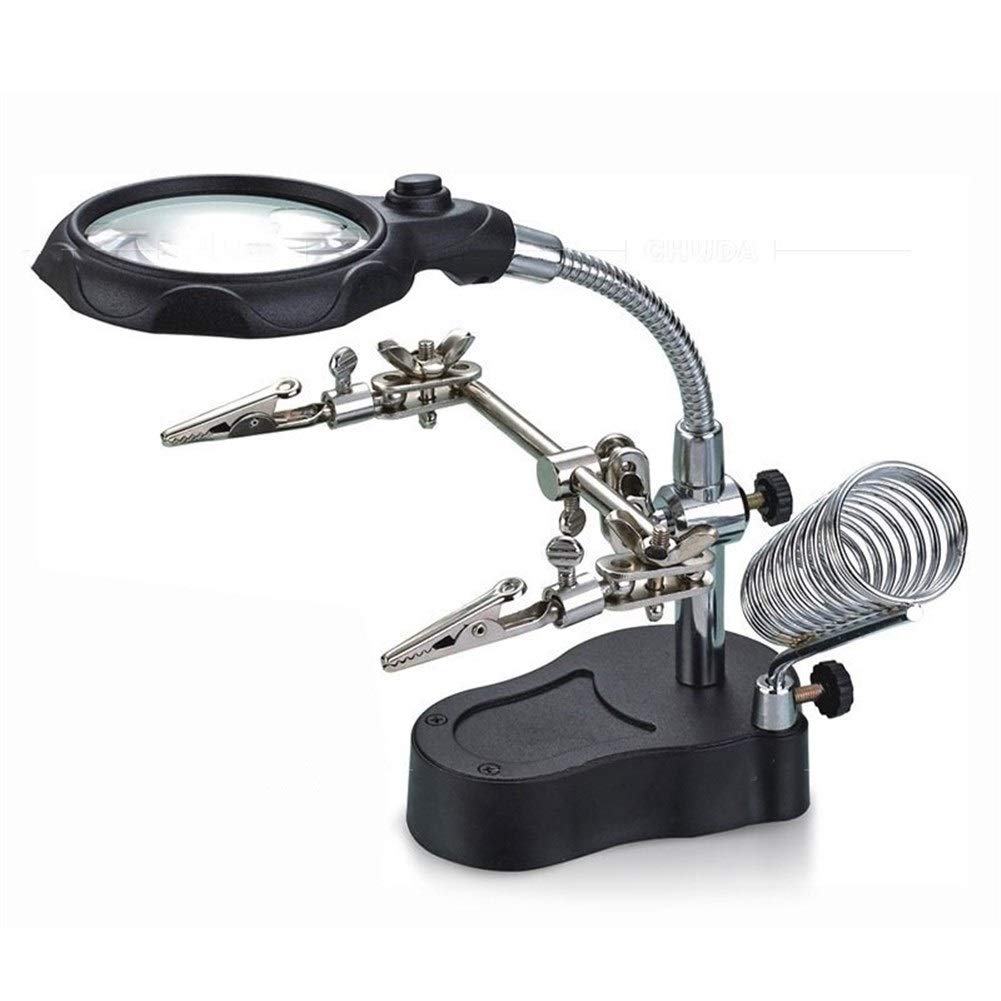Lampada di ingrandimento a LED con Morsetto a Coccodrillo, 3,5X e 12X, da Tavolo, Saldatore, Supporto per Gioielli, Luce Regolabile, Nera