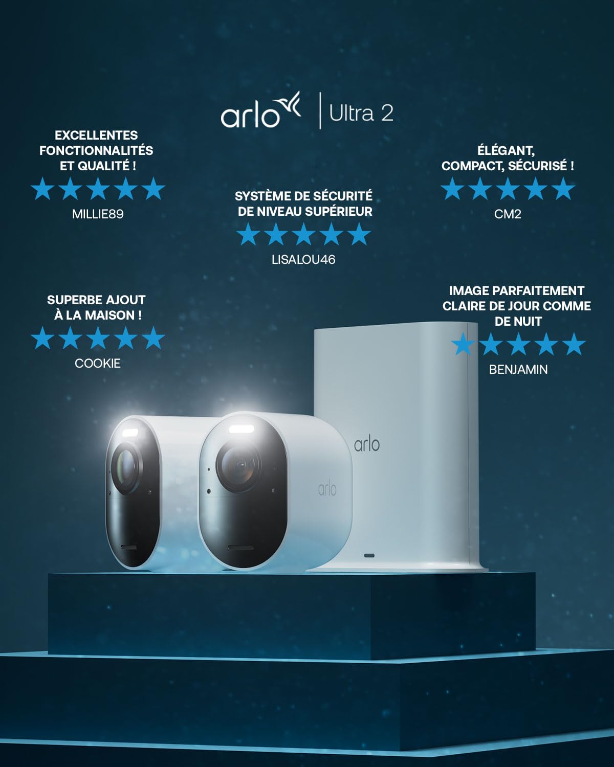 Arlo Ultra 3, Caméra de Surveillance WiFi 4K, 3 Caméras + Smarthub, Blanche