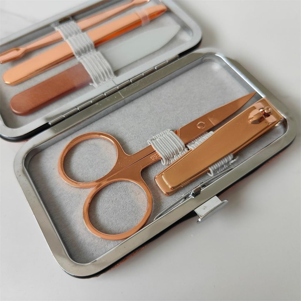 Ensemble de Coupe-Ongles en Acier Inoxydable Or Rose, kit de manucure, Coupe-Ongles, kit d'outils de beauté, Patch Blanc à Cinq Pointes (Patch Blanc Cinq)