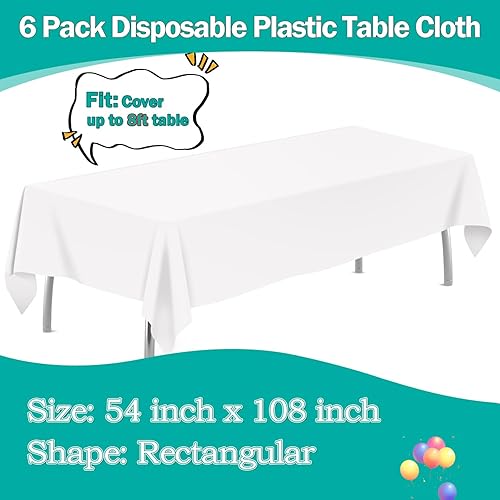 Miniatura 2 de Paquete de 6 manteles de plástico desechables de 54 x 108 pulgadas, manteles rectangulares de plástico para fiestas