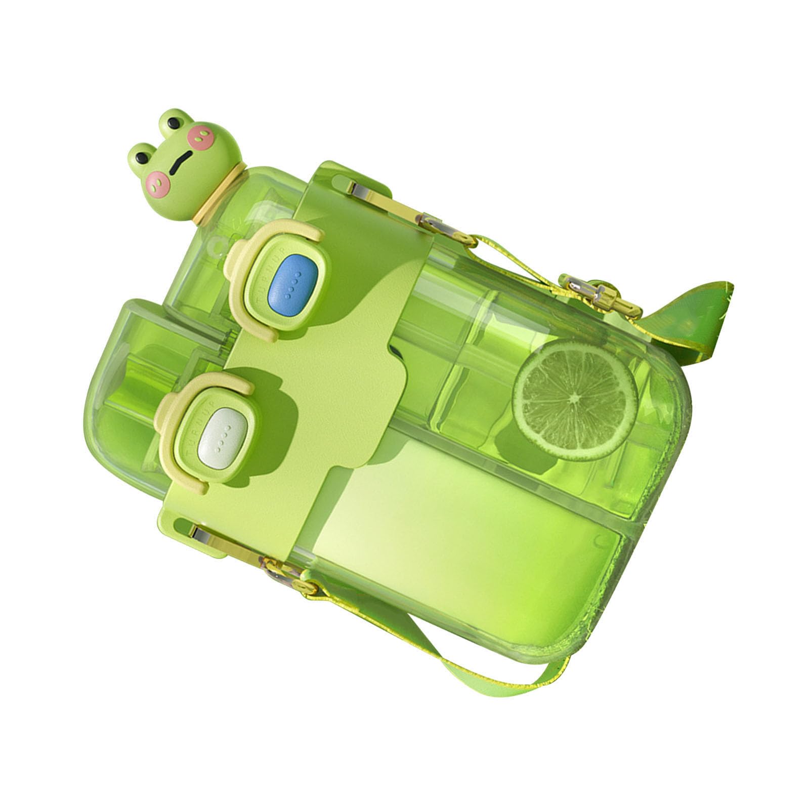 RIZGHWOY Kawaii Water Bottle Cute Adorable with Straw Safety Lock Leakproof Wide Mouth for Sports Travel Gym (Lime Green 780ml)