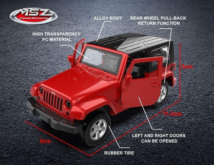Image of Wizplex MSZ Official Licensed Jeep Wrangler Diecast Model Car 1:43 Scale | Premium Metal Collectible Replica | Display Showpiece & Gift for Car Lovers
