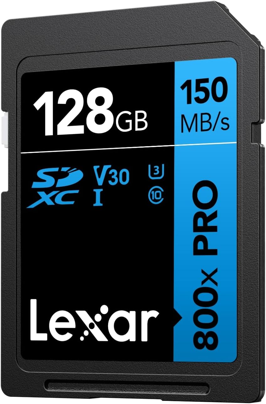 Lexar High-Performance 800x PRO SD Card 128GB, SDXC UHS-I Memory Card, C10, U3, V30, 4K UHD Video, Up to 150MB/s Read, for Point-and-Shoot & Mid-Range DSLR Cameras, HD Camcorders (LSD0800P128G-BNNAA) Lexar High-Performance 800x PRO SD Card 128GB, SDXC UHS-I Memory Card, C10, U3, V30, 4K UHD Video, Up to 150MB/s Read, for Point-and-Shoot & Mid-Range DSLR Cameras, HD Camcorders (LSD0800P128G-BNNAA)