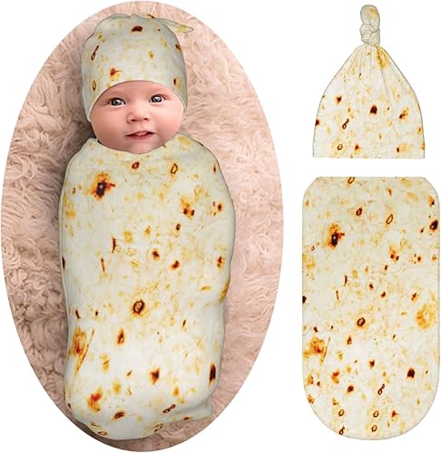 Burrito Taco Tortilla Manta para recién nacido con juego de gorro, manta suave y elástica para bebé, regalo divertido para baby shower de niño y niña