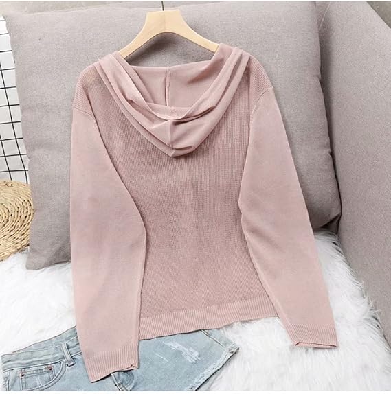 without brand Thin Hooded Cardigan, Hoodie, Women's Knit, Ribbon, Sweater, Long Sleeve, V-Neck, Summer, Knit Cardigan, Loose, UV Protection, Haori, Top, Sheer, Gown, Outerwear, Spring, Summer,