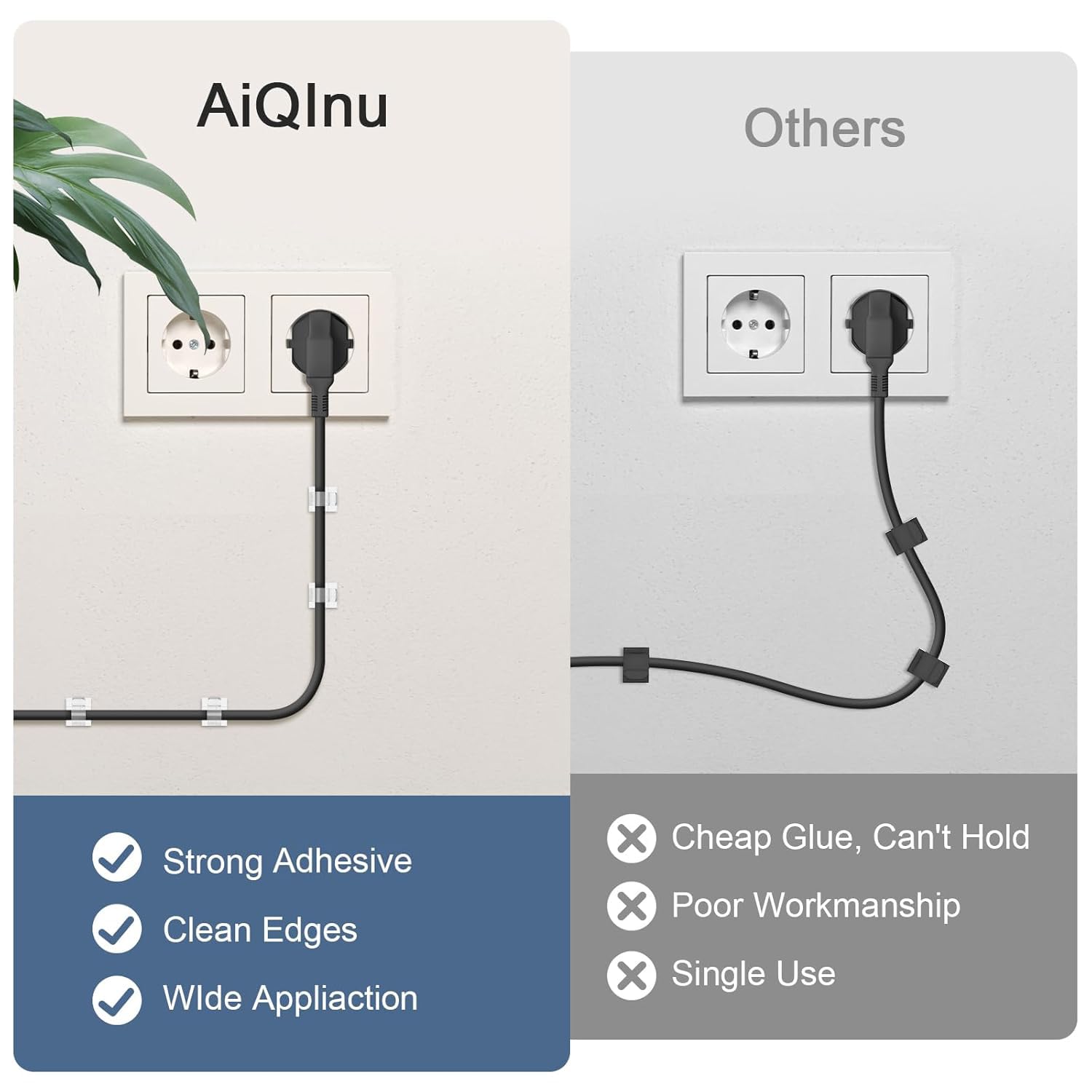 AiQInu 80 Pezzi Clip per Cavi, Fermacavi Adesivi Cable Organizer Scrivania, Trasparente Clip Ferma Cavi Fermacavo Fili Management per Luce Fata