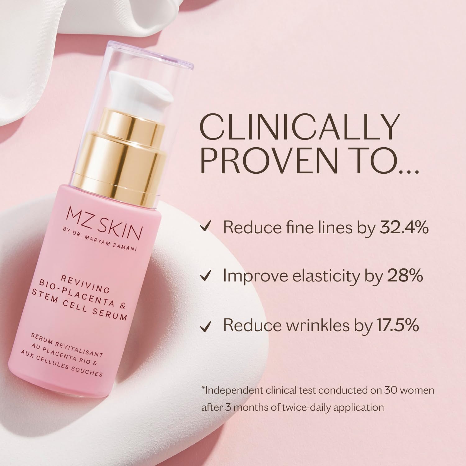 MZ Skin Reviving Bio-Placenta & Stem Cell Serum - Night Treatment for Powerful Rejuvenation, With Peptides, Squalane & Hyaluronic Acid, Perfect For Anti-Aging, Wrinkles & Fine Lines: 1.01 Fl Oz