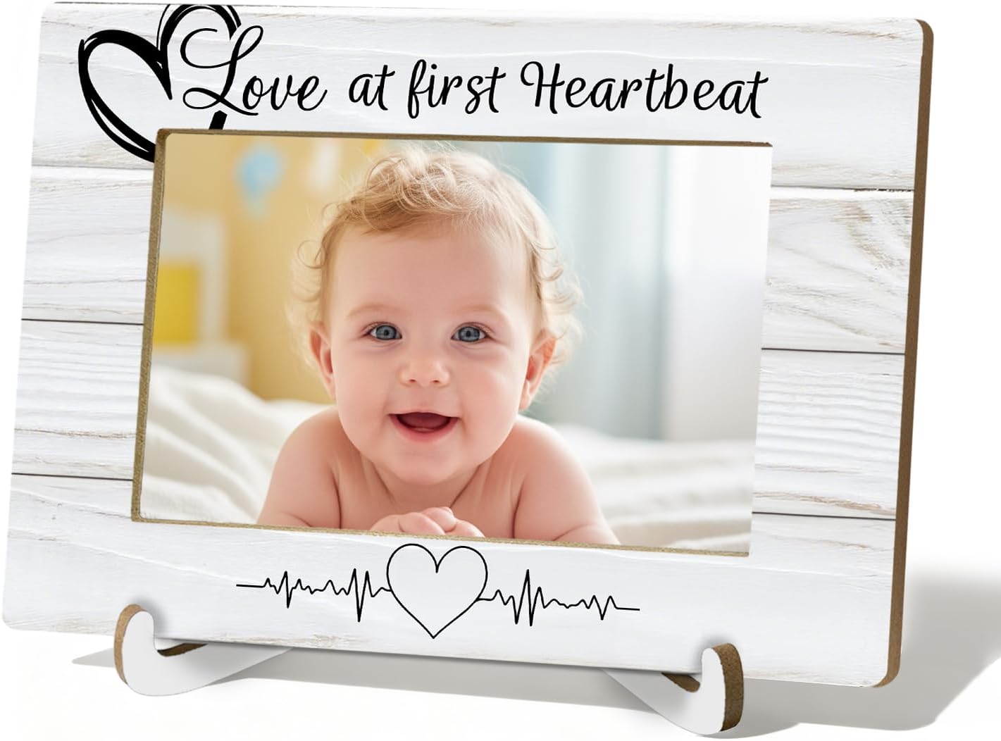 Baby Sonogram 4x6 Picture Frame, Love at First Heartbeat Ultrasound Photo Frame, Baby Reveal Gifts, New Expecting Parents Gift Picture Photo Frames 4"x6"for Desk Tabletop Display Decorations