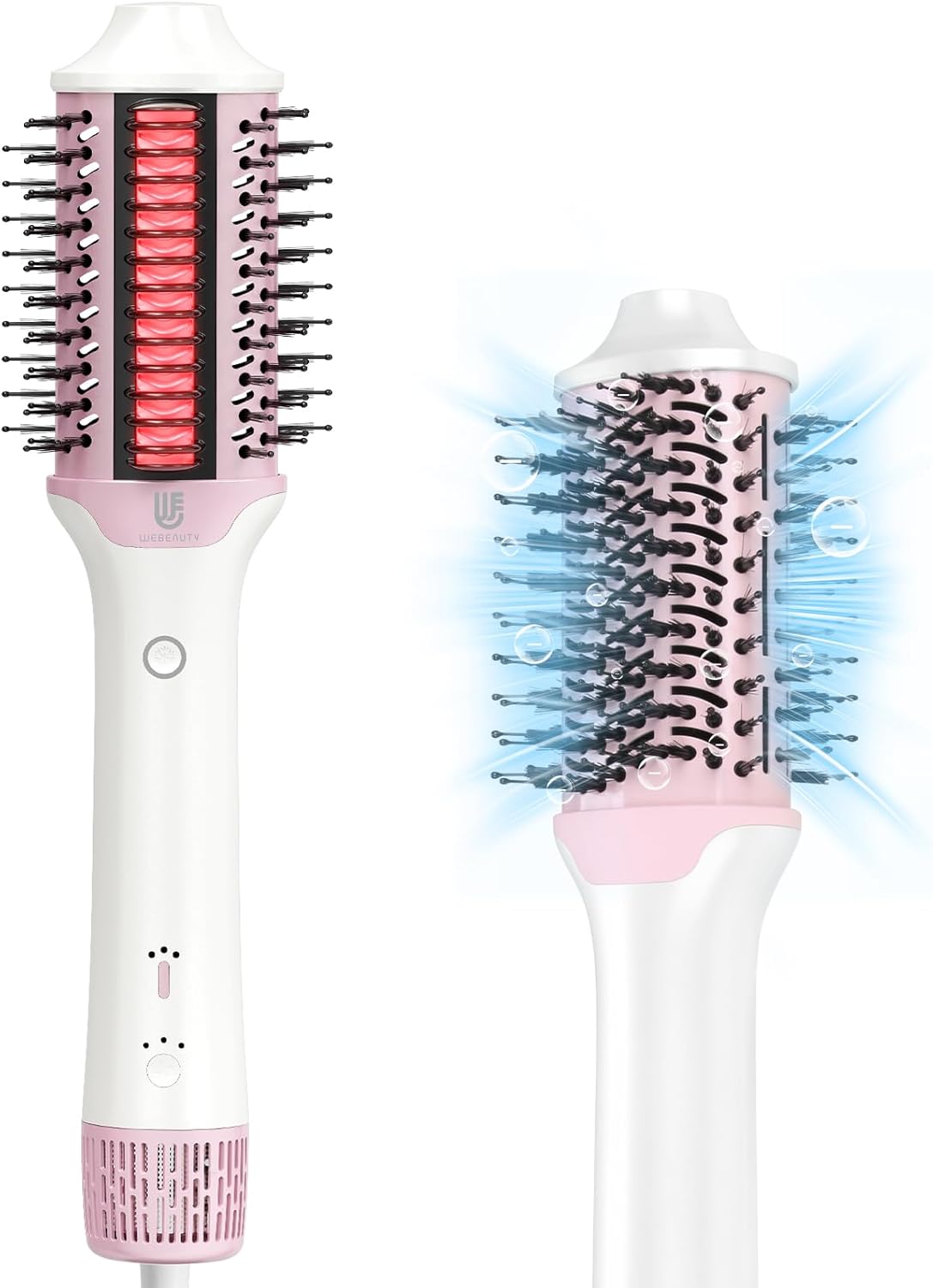 blow dryer brush hair straightener, webeauty high speed hot air styler 110,000 rpm for fast drying straightening volumizing, one step volumizer with ptc smoothing comb negative ion pink+white