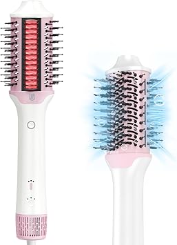 Blow Dryer Brush Hair Straightener High Speed Hot Air Styler 110,000 RPM for Fast Drying Straightening Volumizing, One Step Volumizer with PTC Smoothing Comb Negative Ion for Silky Frizz-Free Pink
