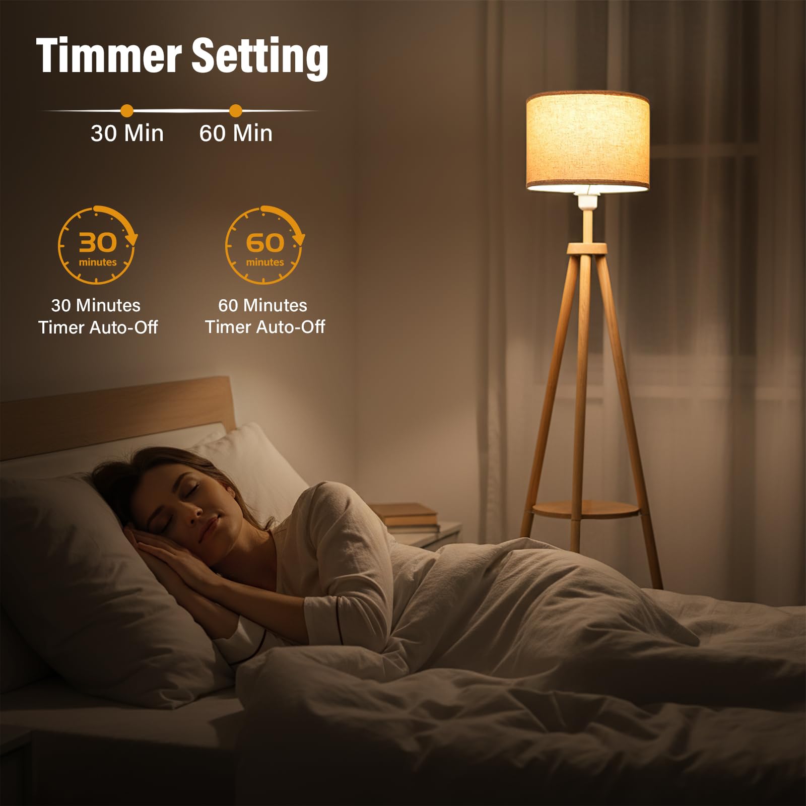 NIKYJM Stehlampe Wohnzimmer mit Regal, Holz Standleuchte LED Dimmbar Dreibein 3 Farbtemperatur Halbe Stunde und Eine Stunde Timerfunktion mit Lampenschirm Fußschalter für Wohnzimmer Schlafzimmer Büro