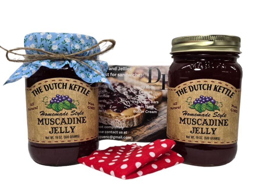 The Dutch Kettle Amish Homemade Style Muscadine Jelly 2/19 Oz Jars with Fabric Toppers