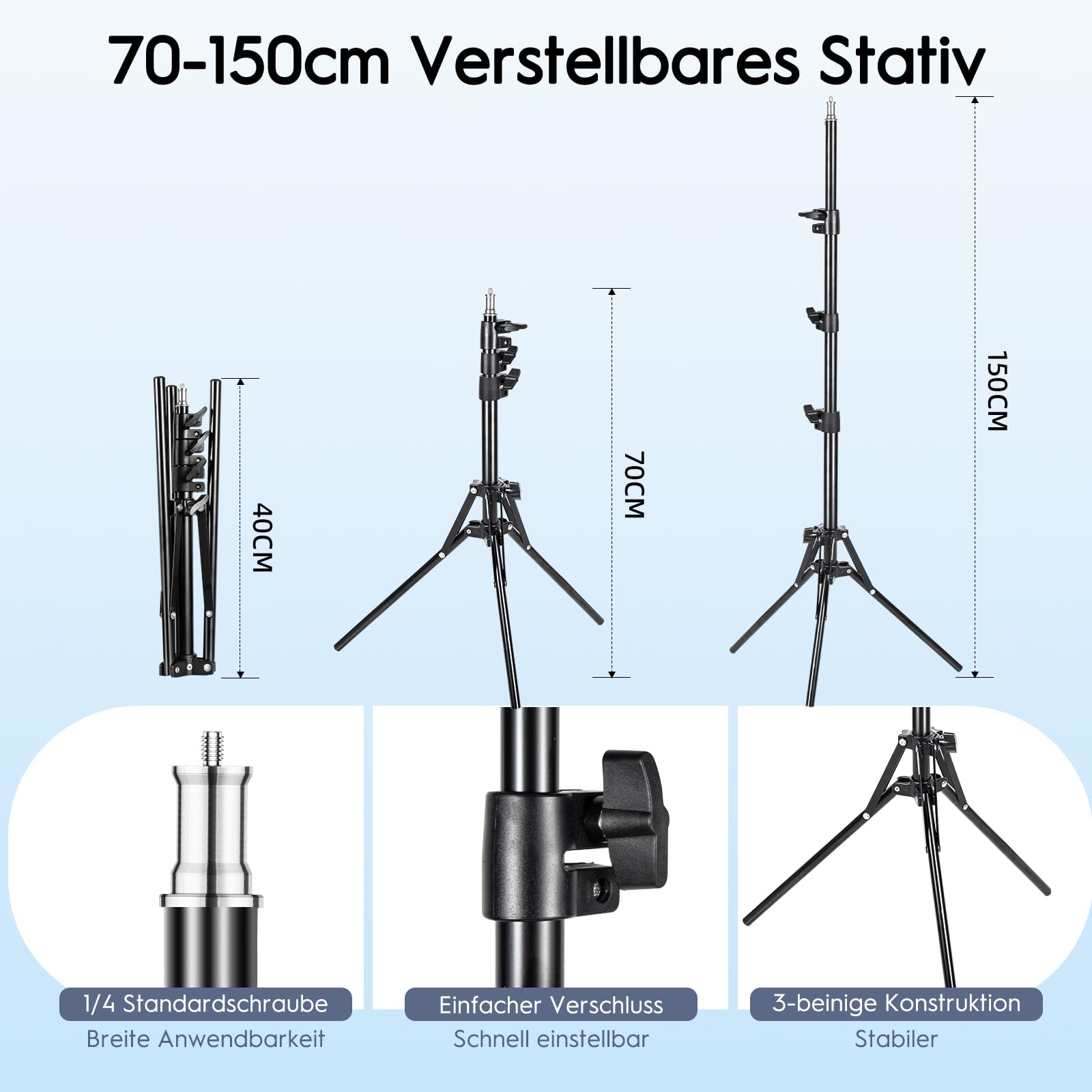 FGen Softbox Set,1x40x40cm Softbox lunghezza del cavo ottico 300cm con 85W 2700-6400K perline LED e regolabile 150cm Sostegno, riprese video e fotografia di prodotto