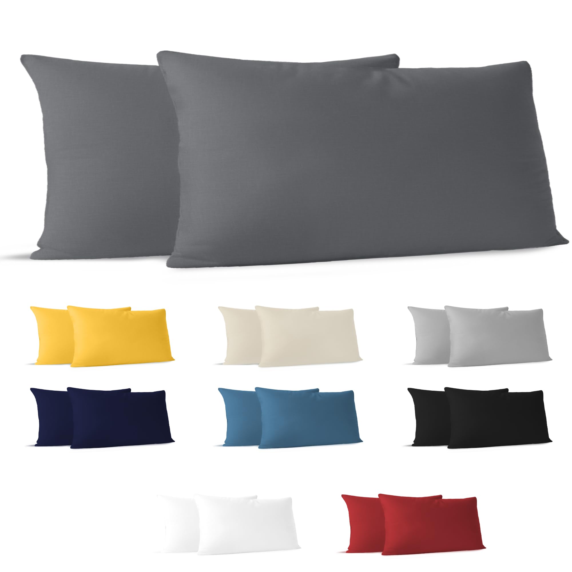 Dreamzie Kissenbezug 40 x 80 (Set mit 2) - 100% Jersey Baumwolle 150 g/qm Kissenbezüge -Anthrazit - Für Kissen 40 x 80 cm - Kissenhülle - Kissenbezug - Resistent und Hypoallergen