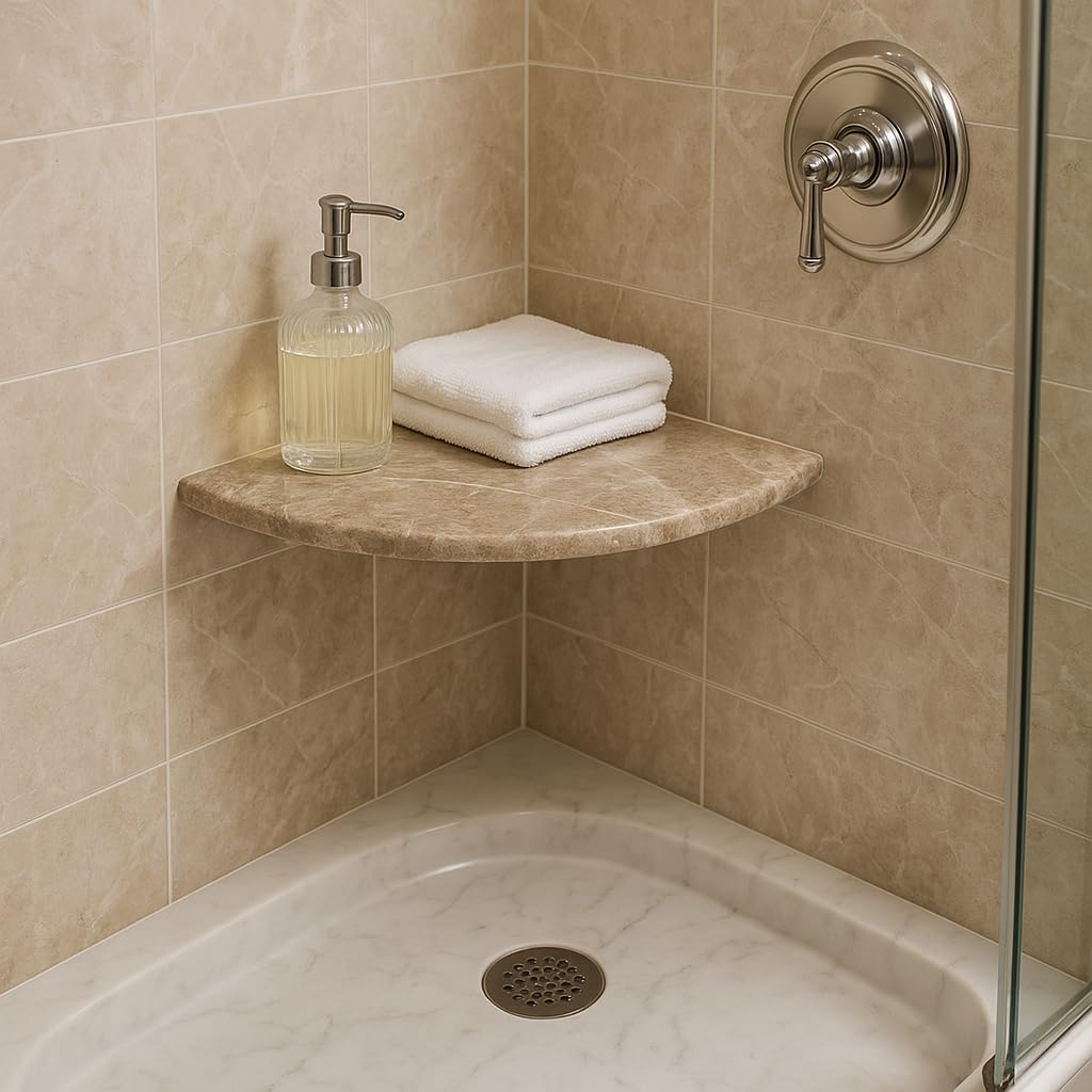 Tenedos Cappuccino Beige Marble Shower Corner Shelf – Premium Quality Floating Stone Bathroom Caddy, Durable Natural Stone Organizer, 1 Piece