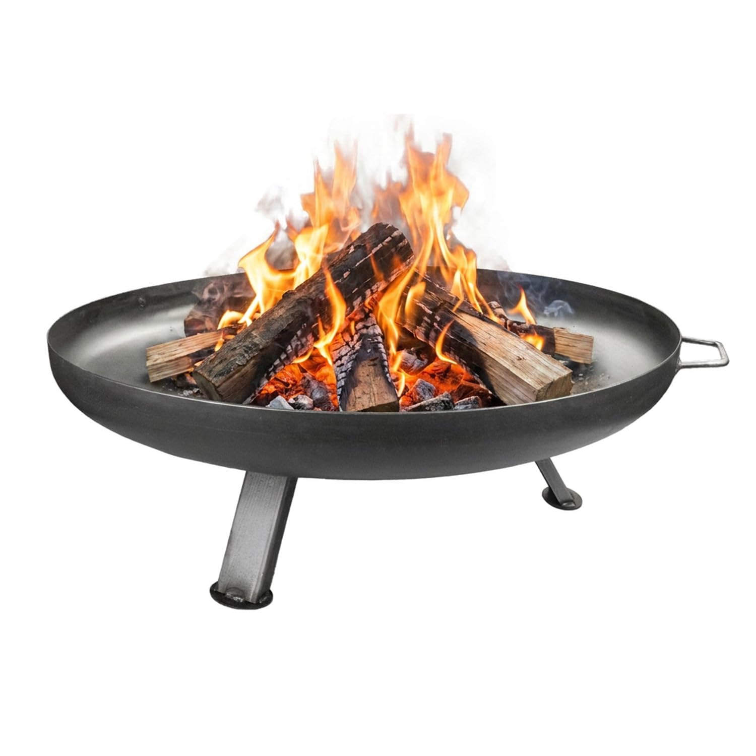 Feuerschale Ø 80 cm aus 2 mm Stahl, Feuerstelle in original Stahlfarbe mit 3 verschweißten Standbeinen, 2 festen Griffen, 90 x 80 x 28 cm, Gartenschale für Terrasse, Garten und Camping