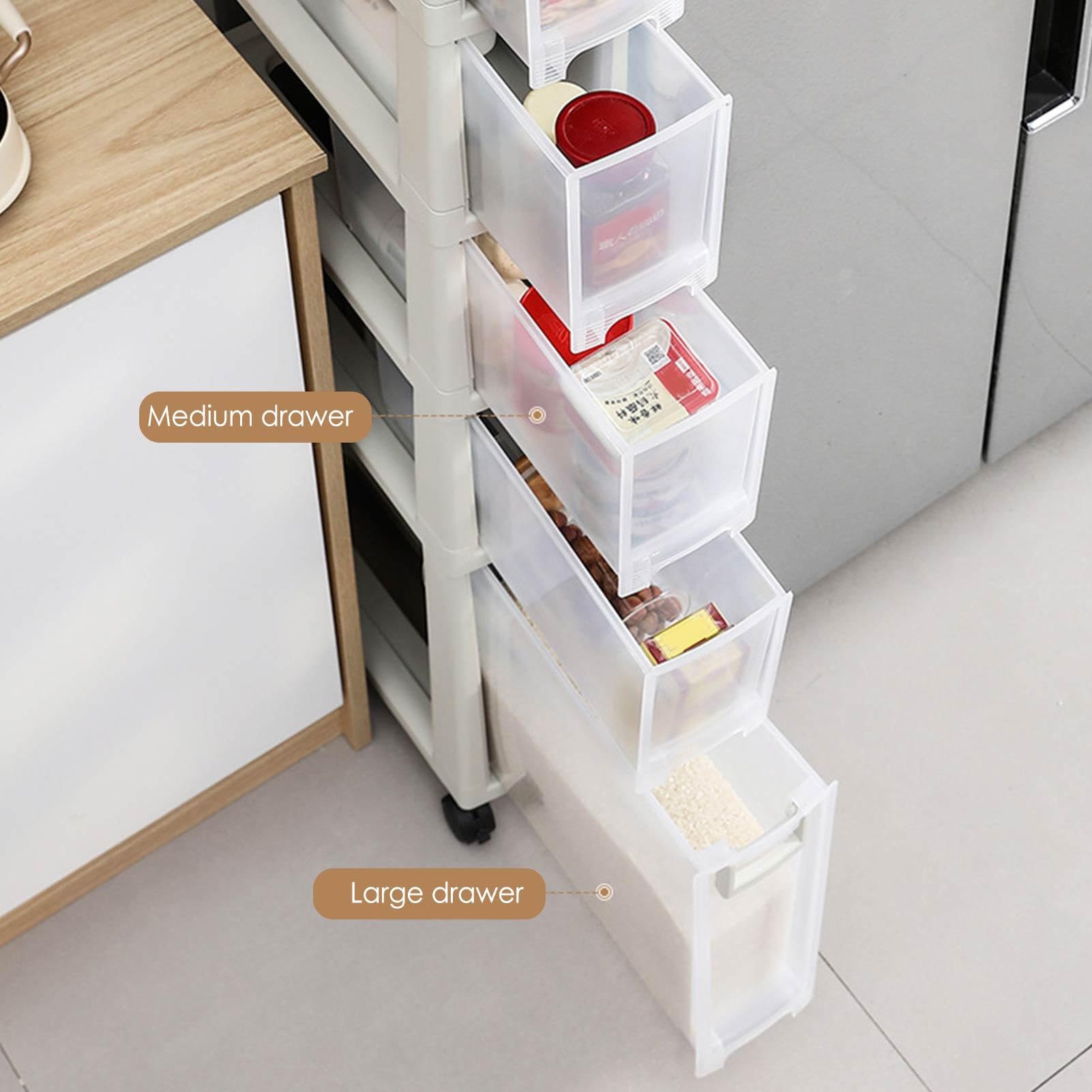 Generisch Armario de almacenamiento estrecho | con cajones y armario, armario de almacenamiento de baño, cómoda, para cocina, salón, lavadero, dormitorio, oficina