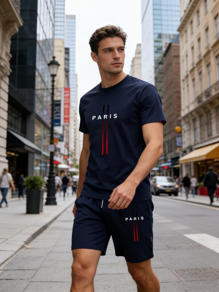 Conjunto deportivo de 2 piezas para hombre, camiseta de manga corta y pantalones cortos, conjunto de verano atlético para correr y entrenar — view 2