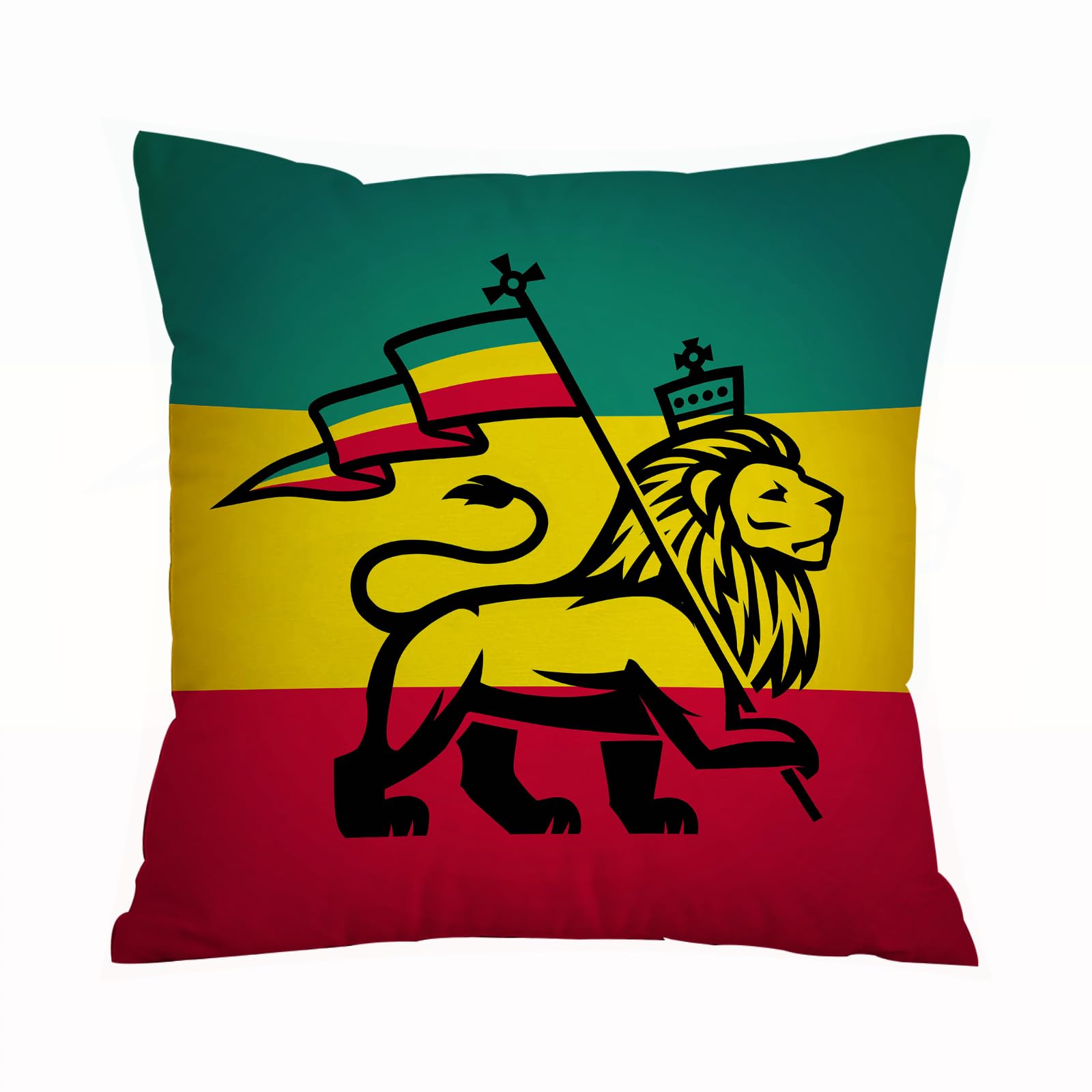 ERRTU Throw Pillow Case Pillowcase Square Printed Cushion Cover for Living Room Sofa Couch Bed Car,Rasta, Judah Lion With A Rastafarian Flag King Jungle Reggae Theme Art Print,16x16 in