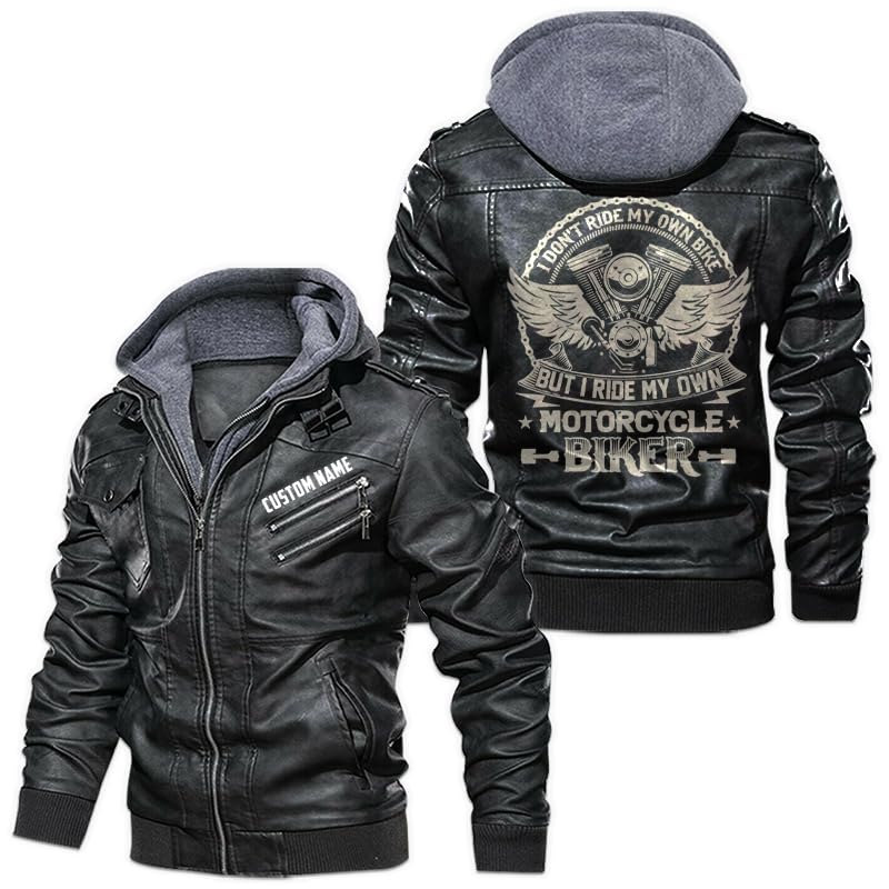 orealexpress Vintage Biker Motorcycle Rider V-Twin Engine, Personalized Mens PU Leather Coat Custom Motorcycle Jacket Removable Hood Black