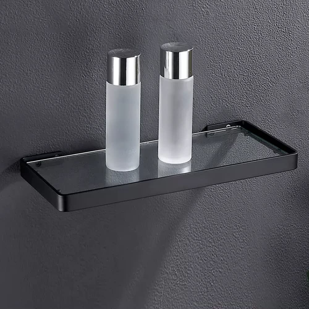 SaryEdge Wall Mounted Bathroom Shelf - Multifunctional Black Glass Shower Caddy & Spice Storage Rack - Floating Cosmetics - 35Cm Dressing Table & Kitchen Shelv,Brushed-25Cm