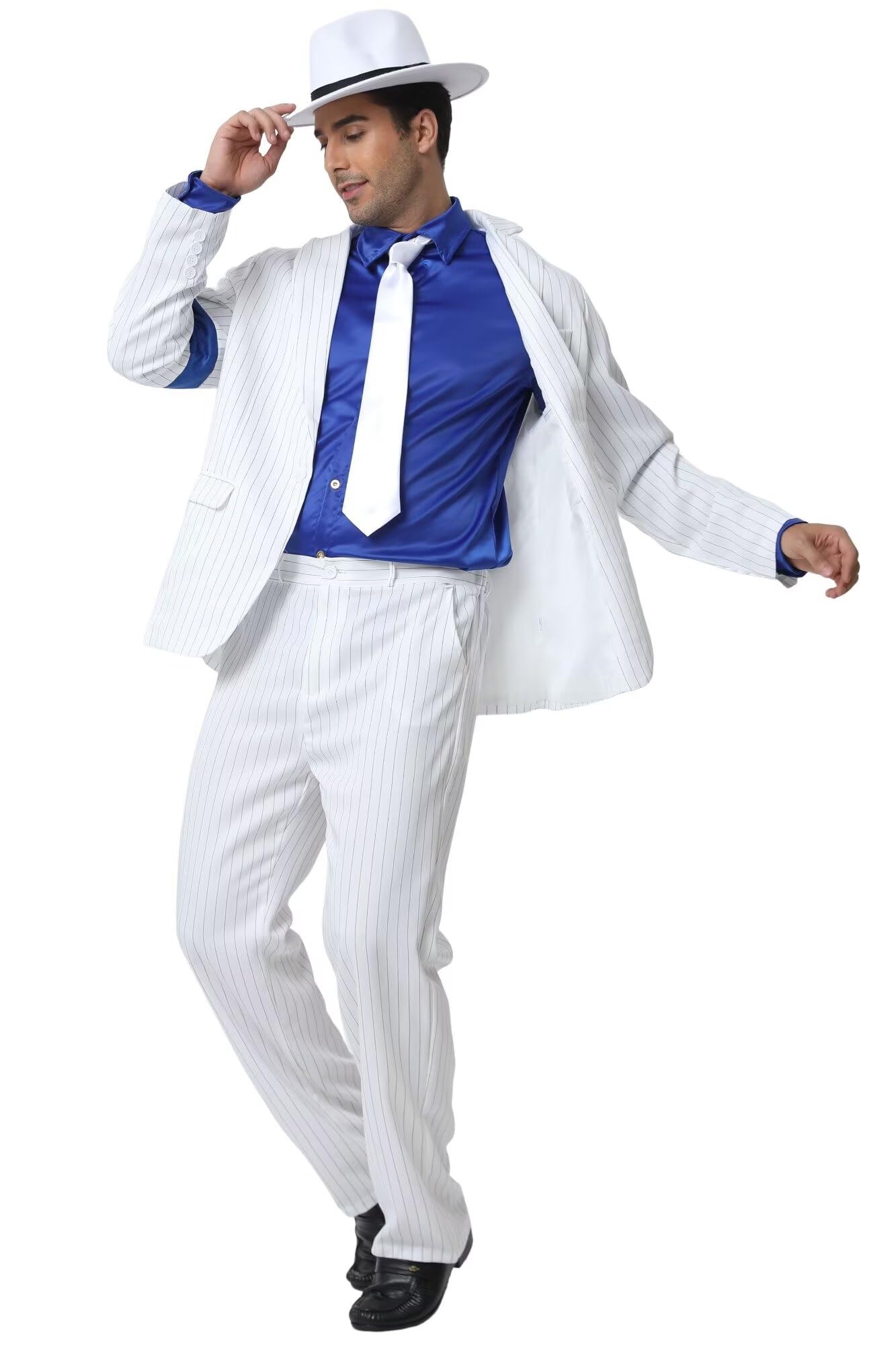 Halloween Natale per Bambino/Adulto Gioco di Ruolo Giacca Costumi Costume Carnevale Retro Liscio e Criminali Abbigliamento Giacche+Pantaloni+Camicia+ Cappello+Cravatta(Bianca,140-150)