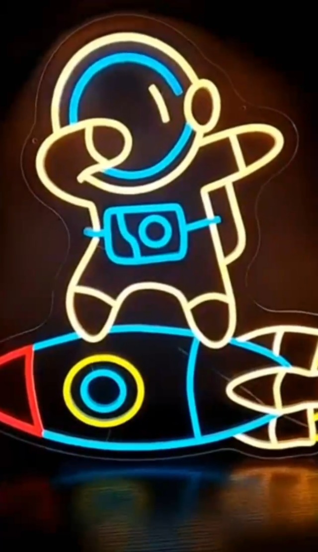 Image of Astronauts & Rockets Neon Sign, Dimmable Spaceman LED Neon Light for Wall Decor Space Room Decor for Gifts for Teen Kids, Man Cave,Game Room