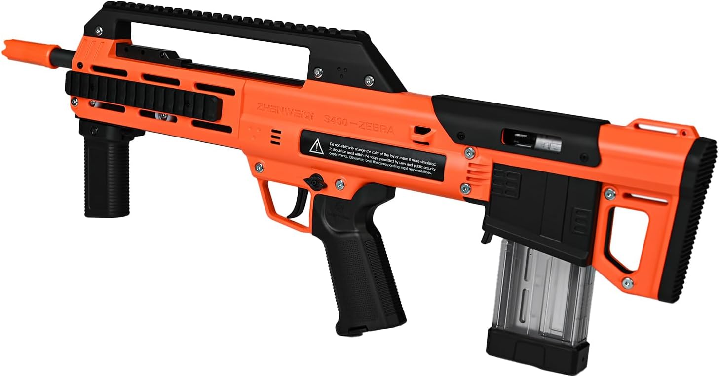 Zhenweiqi Zebra S400 Short Dart Blaster - High Performance Bullpup Toy Gun with 10-Round Magazine, Tactical Rails & Foregrip - Compatible with Half-Length Darts Up to 200 FPS, Ages 12+ (White)